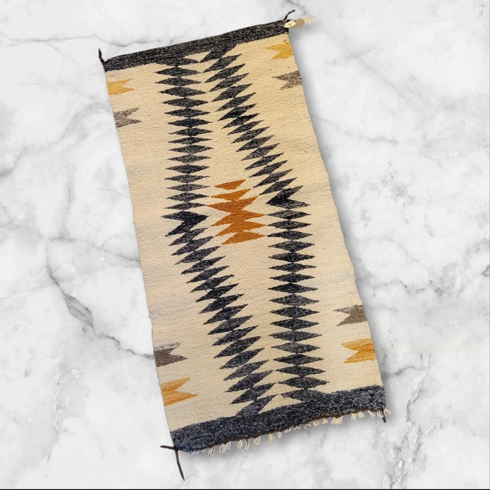 Genuine Navajo Hand-Woven Wool Rug 38x19" Native American Southwestern Decor